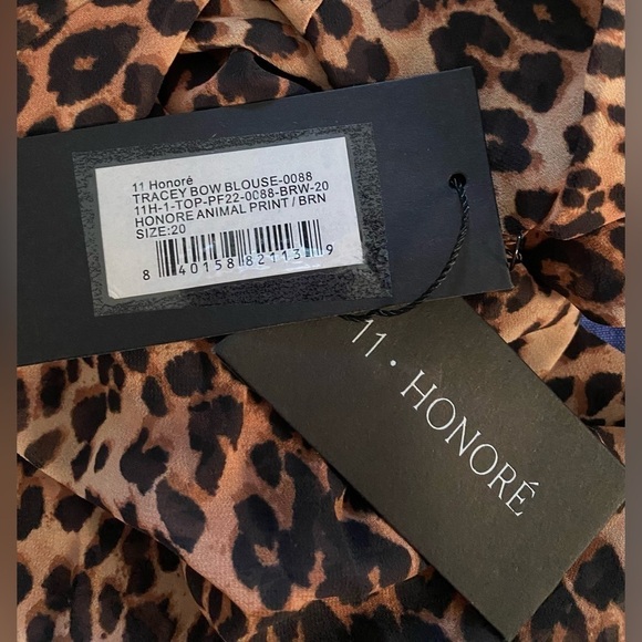 NEW w/TAGS 11 HONORÉ Animal Print Tie Neck Tunic Long Sleeves Plus Size 20 - Picture 4 of 8